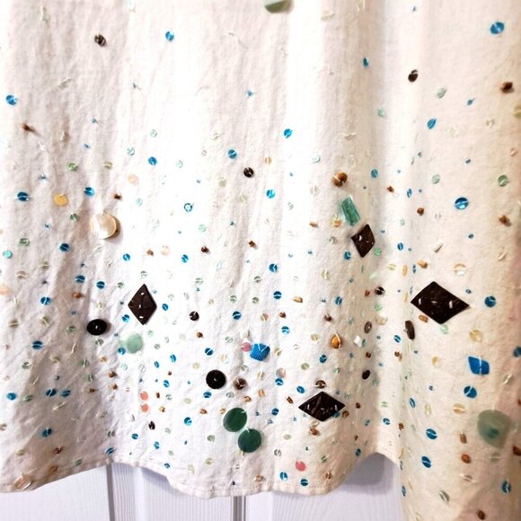 Basil & Maude 8 Linen Blend A-Line Side Zip Skirt Sequins Beads Boho - Picture 12 of 14